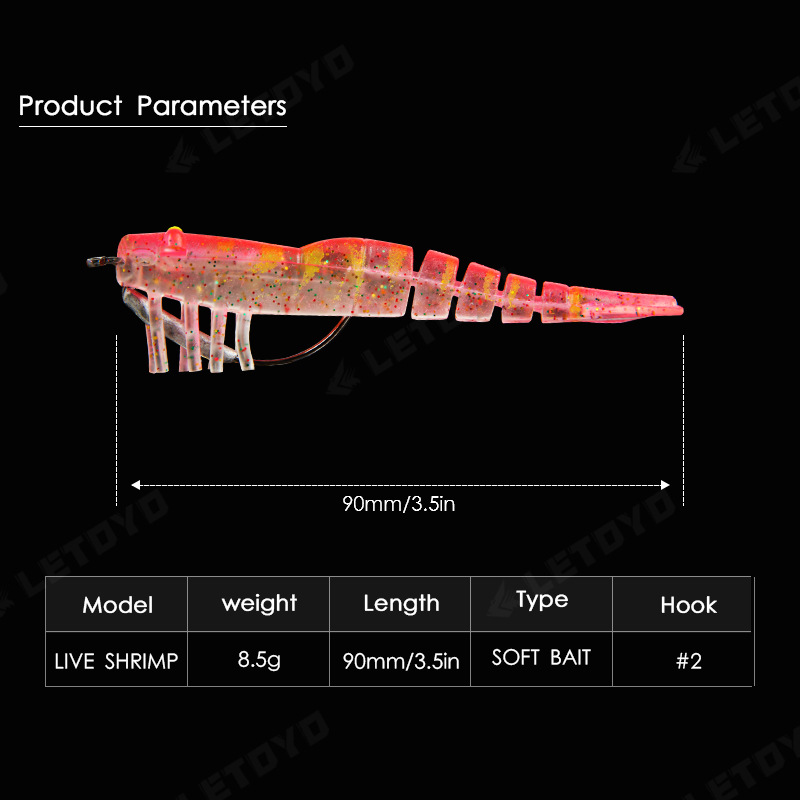 CHEERY 90mm 8.5g Saltwater Soft Live Shrimp Fishing Lure Luminous Artificial Bait Jointed Prawn Bionic Bait – Worms & Grubs – view 2