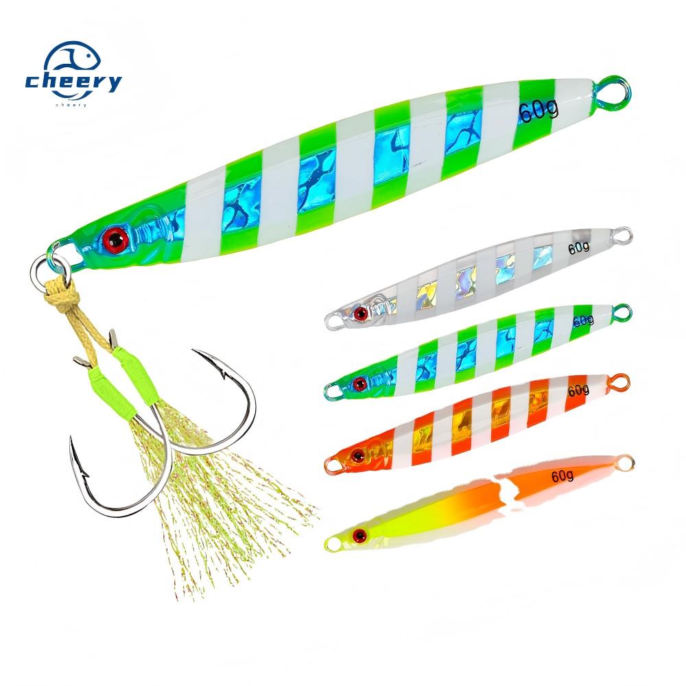 CHEERY High Quality Saltwater 30g 40g 60g 80g Colorful Lead Bait Luminous Jig Slow Metal Jigs With Auxiliary Hook Jigging Lure – Metal Lure – view 1