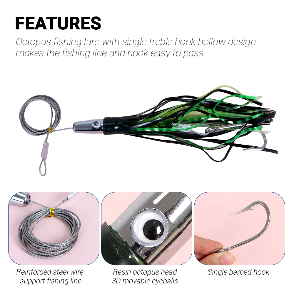 Saltwater Octopus Trolling Fishing Lure 60g 8.2inch Rig Octopus Skirt Stainless Steel Jetted Head Trolling Lures – Octopus Skirt – view 3
