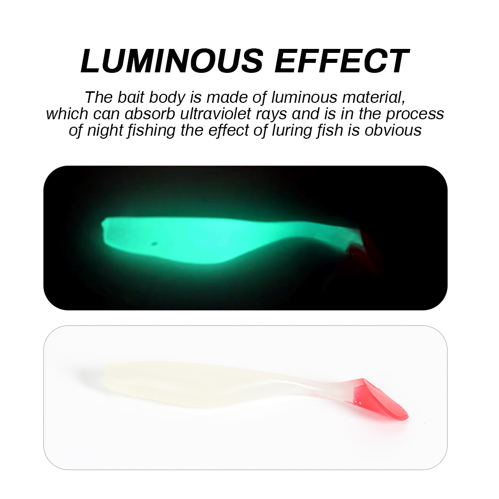 New Design 5.4g 90mm Double Colors Glow in Dark PVC Paddle Soft Fish Lure for River Lake Stream Fishing – Worms & Grubs – view 3