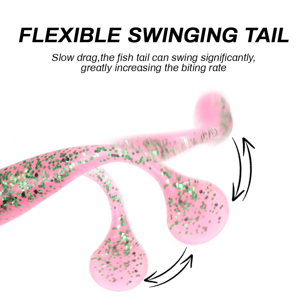 New Design 5.4g 90mm Double Colors Glow in Dark PVC Paddle Soft Fish Lure for River Lake Stream Fishing – Worms & Grubs – view 4