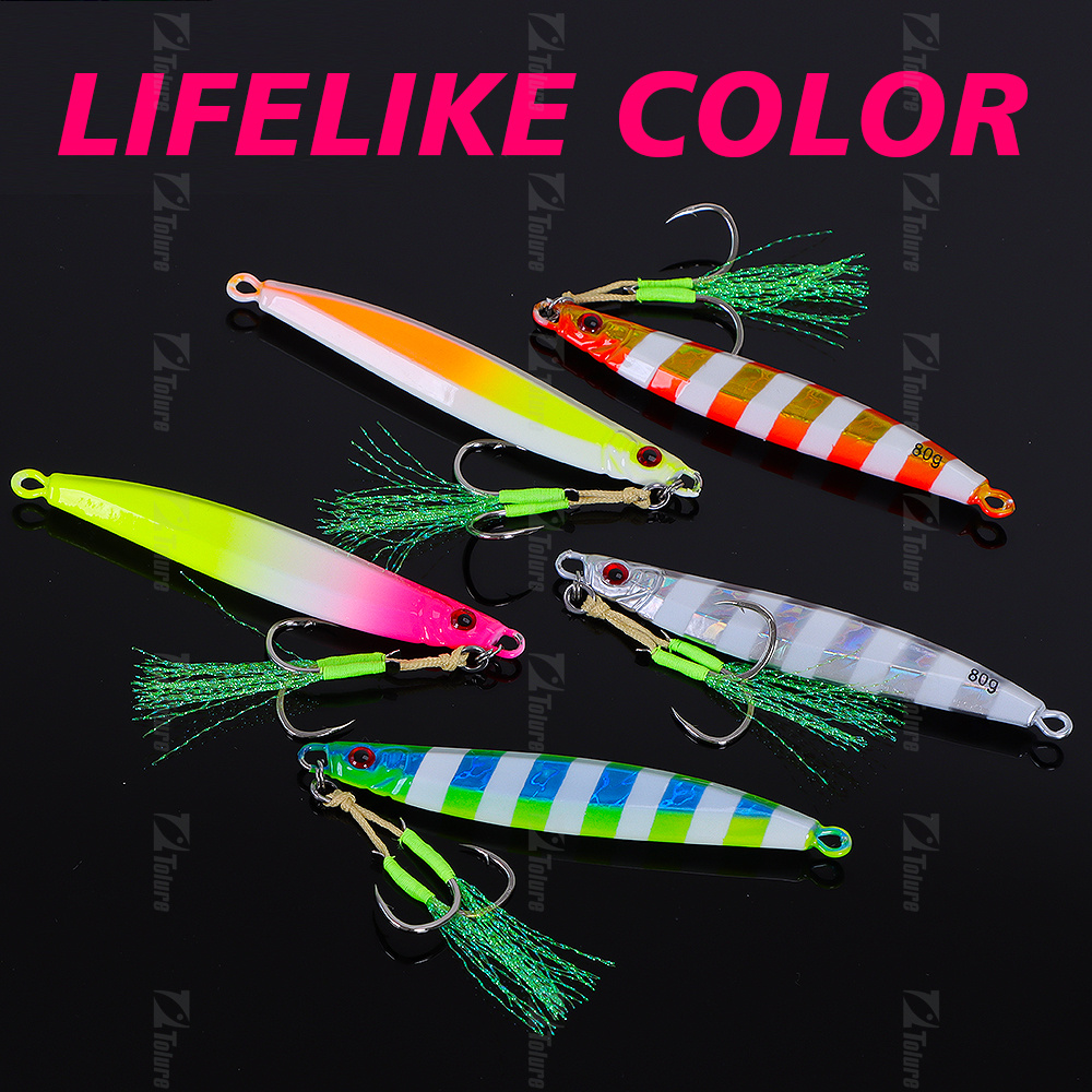 CHEERY New Style 30g 40g 60g 80g Colorful Laser Metal Jig Bait Fish Lure Artificial Metal Jig Lures with Assist Hook – Metal Lure – view 5