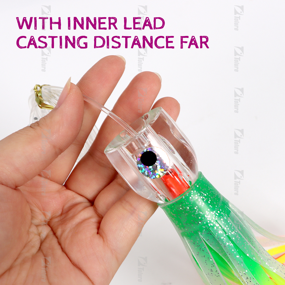9Inch Resin Head for Ocean with High Carbon Steel Hook Trolling Bait for Marlin Tuna Fishing – Octopus Skirt – view 4