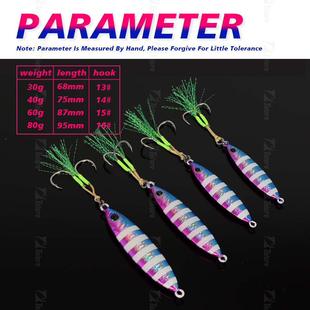 CHEERY Saltwater Fishing Lure 30g 40g 60g 80g Lead Fish Metal Slow Jig Lure Shore Offshore Saltwater Slow Fall Jigging Bait – Metal Lure – view 2