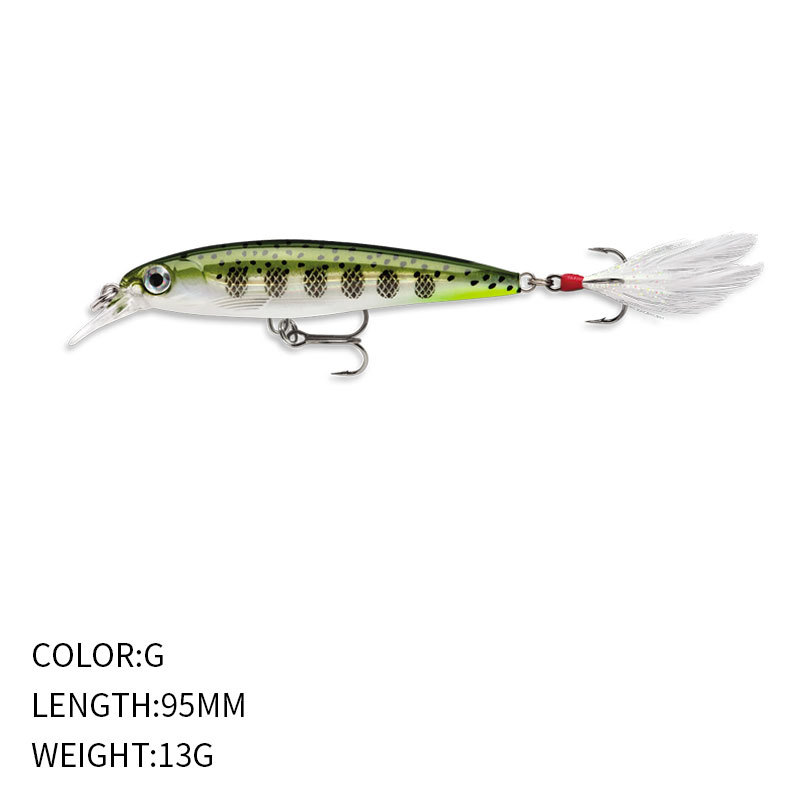 Luya Bait 95mm/13g Bait Floating Mino with a Bristle Hook, a Bionic Upturned-mouth Bait for Sea Bass Fishing – Minnow – view 2