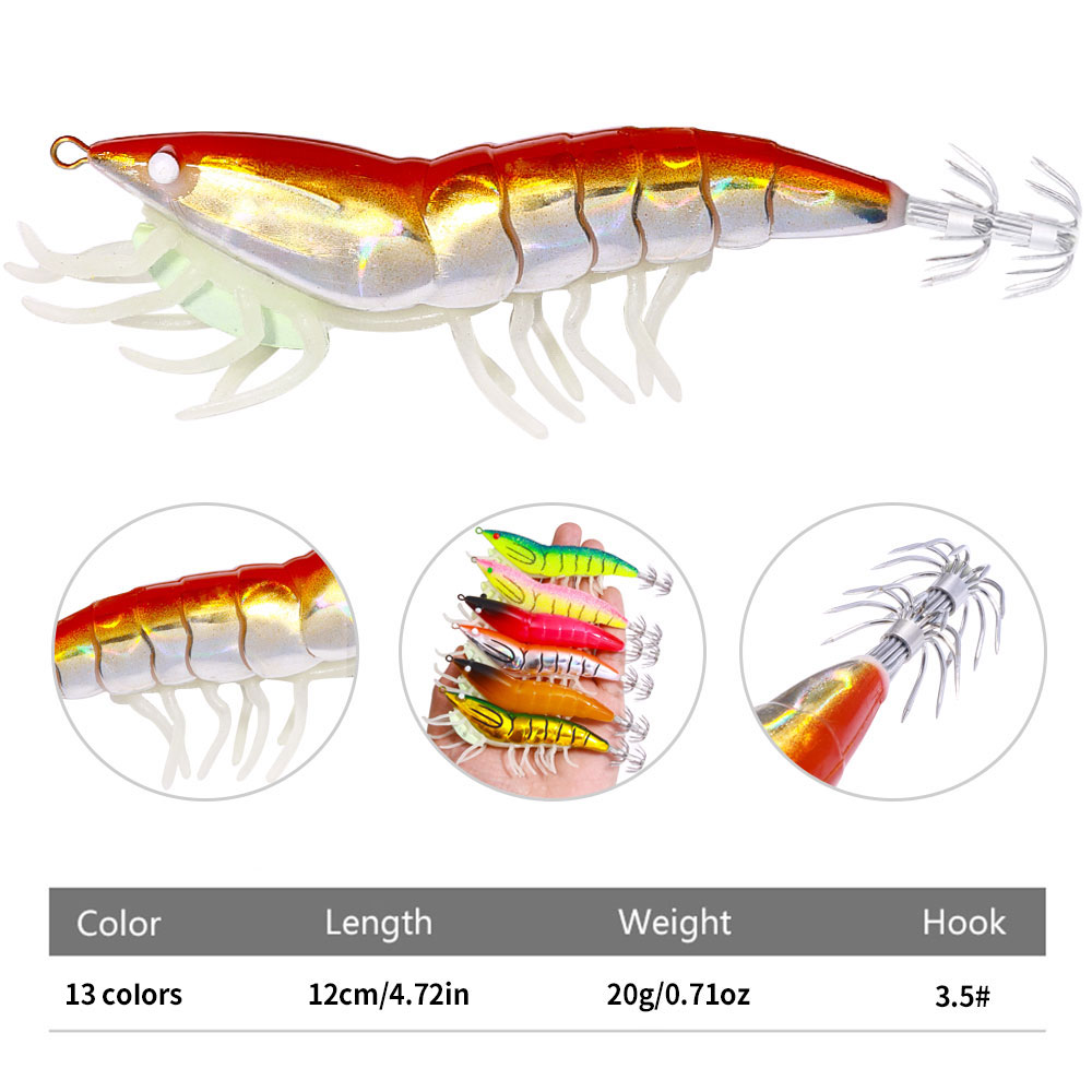 Cheery Wholesale SJ026 Luminous Shrimp Shaped Baits 12cm 20g 3.5# Saltwater Squid Jig Fishing Lures Plastic Ocean Boat Fishing – Wood Shrimp – view 3