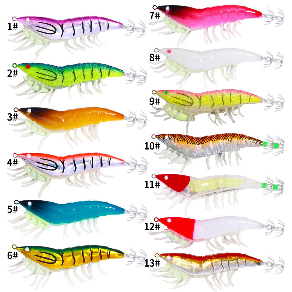 Cheery Wholesale SJ026 Luminous Shrimp Shaped Baits 12cm 20g 3.5# Saltwater Squid Jig Fishing Lures Plastic Ocean Boat Fishing – Wood Shrimp – view 2
