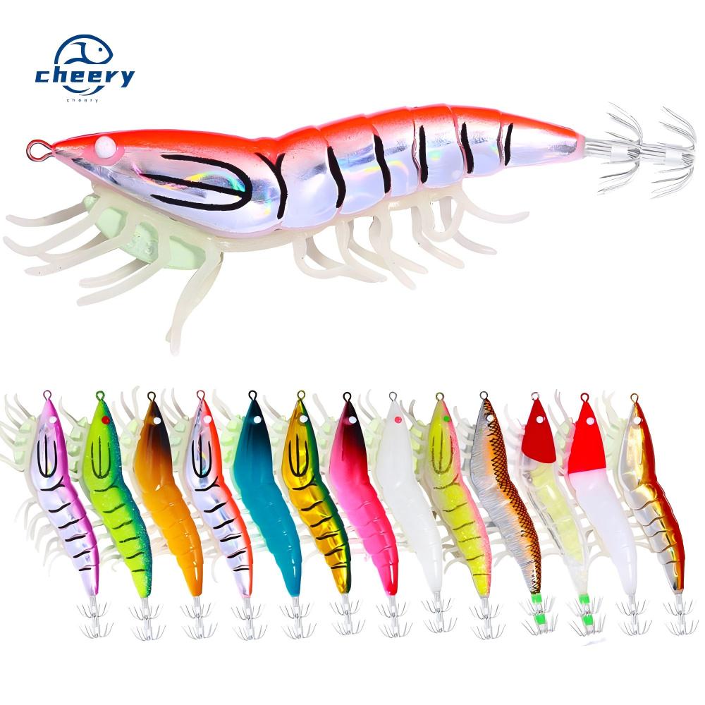 Cheery Wholesale SJ026 Luminous Shrimp Shaped Baits 12cm 20g 3.5# Saltwater Squid Jig Fishing Lures Plastic Ocean Boat Fishing – Wood Shrimp – view 1