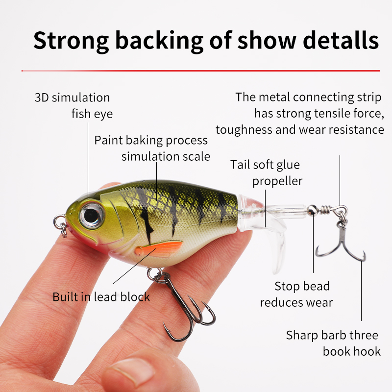 Cheery 17g Topwater Fishing Lure Floating Rotating Tail Plopping Minnow Surface Crankbait for Saltwater Fish Attracts Bass Trout – Other Hard Lure – view 4