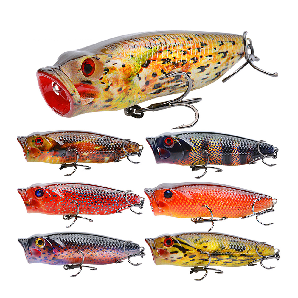 Cheery 80mm 14g Treble Hook Lifelike 3D Printed Color Hard ABS Bait with Topwater Popper Lure Artificial Fishing Popper Bait – Popper – view 1