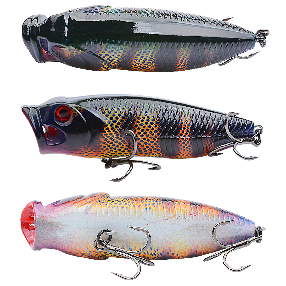 Cheery 80mm 14g Treble Hook Lifelike 3D Printed Color Hard ABS Bait with Topwater Popper Lure Artificial Fishing Popper Bait – Popper – view 2