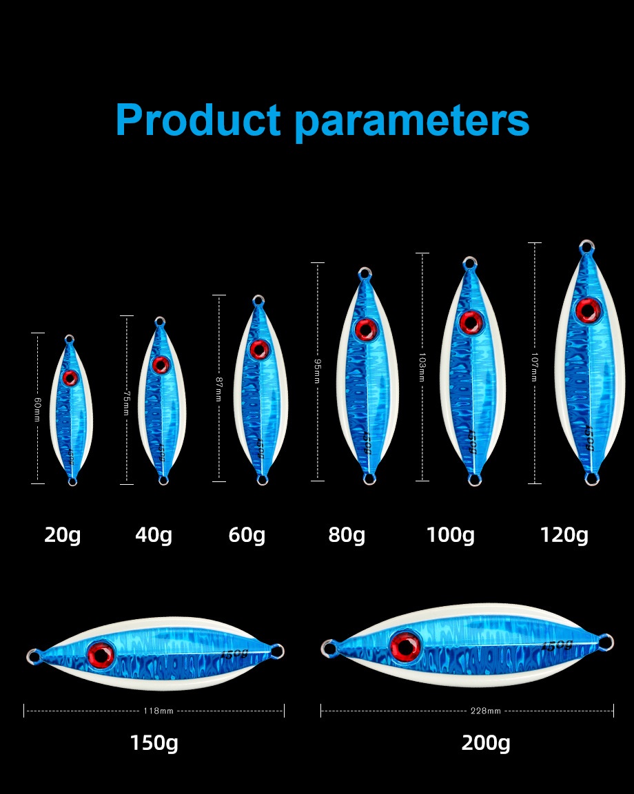Cheery 20g-200g Fishing Jig Bait Lure Slow Pitch Jigging for Sea Boat Tuna Pike Variety Pack 80g 100g 120g 150g 200g Metal Lead – Metal Lure – view 2