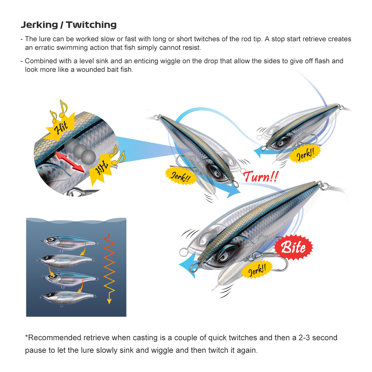 CHEERY Japan Treble Hooks Sinking Diving Long Casting Twitch Bait – Pencil – view 4