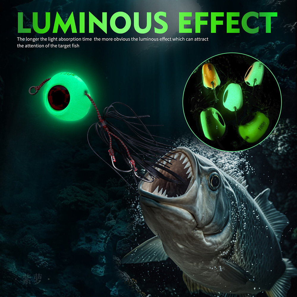 40g-120g Luminous Glow Lead Jigging Lure Slow Jig Head Rubber Skirts Assist Hooks for River Stream Sea Fishing Bass Carp Trout – Metal Lure – view 2