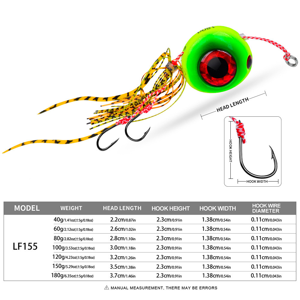 40g-120g Luminous Glow Lead Jigging Lure Slow Jig Head Rubber Skirts Assist Hooks for River Stream Sea Fishing Bass Carp Trout – Metal Lure – view 4