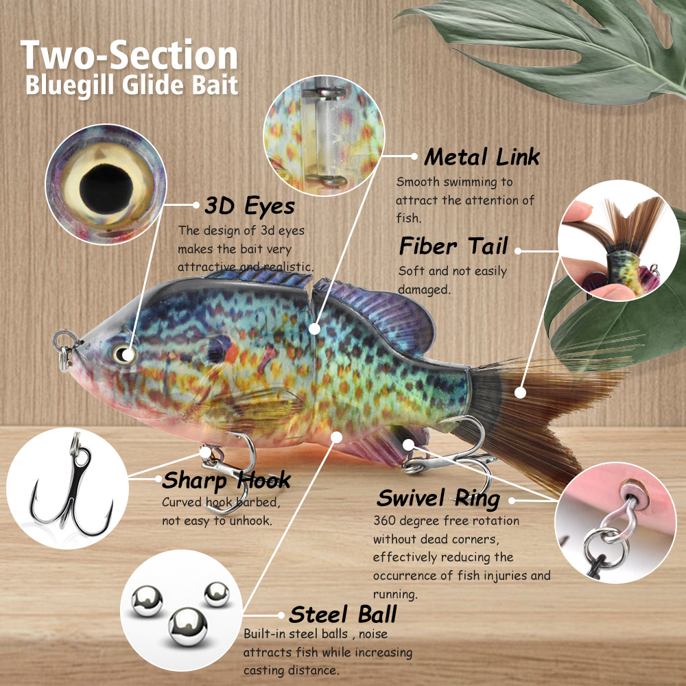 125mm Plastic Wire Tail 2-Section Sunfish Simulation Multi-Section Live Bait S-Type Flexible Underwater Swimming Lure with Hooks – Fishing Lure – view 3