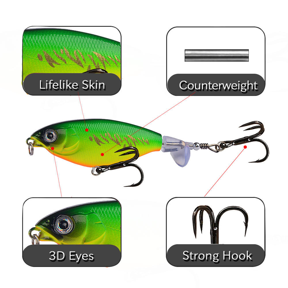 Lure Bait System Long Cast Floating Pencil Live Bait Set Propeller Bionic Bait Freshwater Fishing Snakehead Fish Metal – Fishing Lure – view 3
