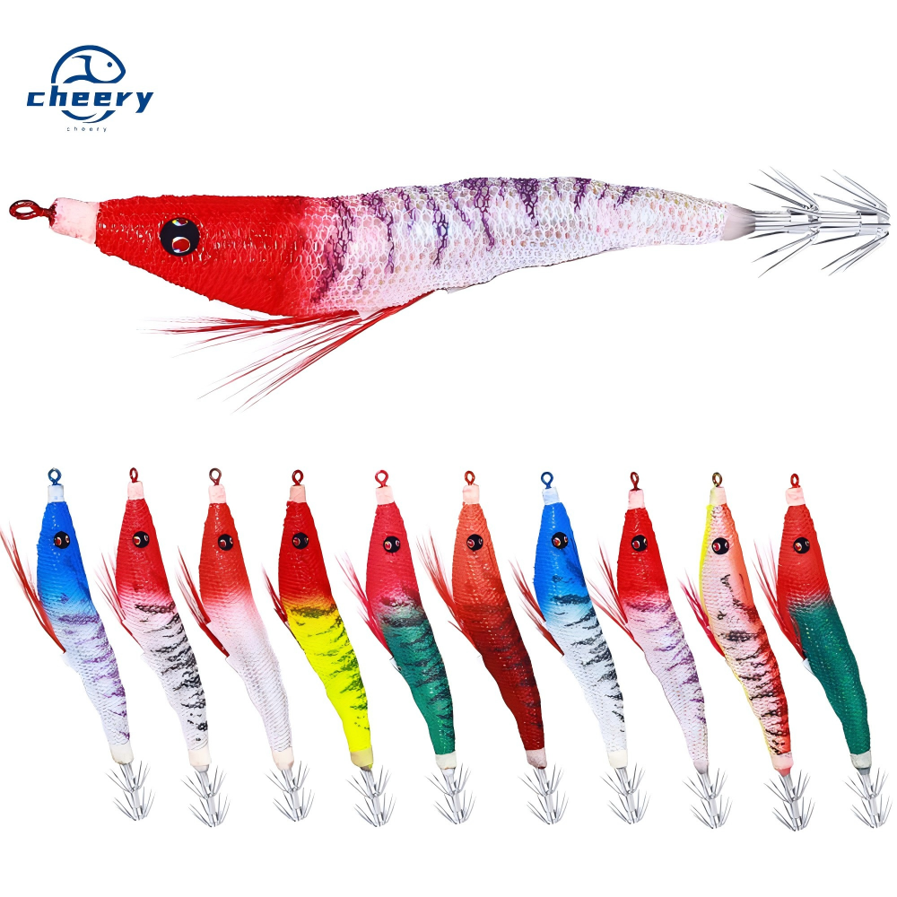 Cheery Live Bait Wood Shrimp Set Bionic 12-Piece Luminous Squid Hook Fluorescent Fake Shrimp Electronic Double Row Fishing Gear – Fishing Lure – view 1