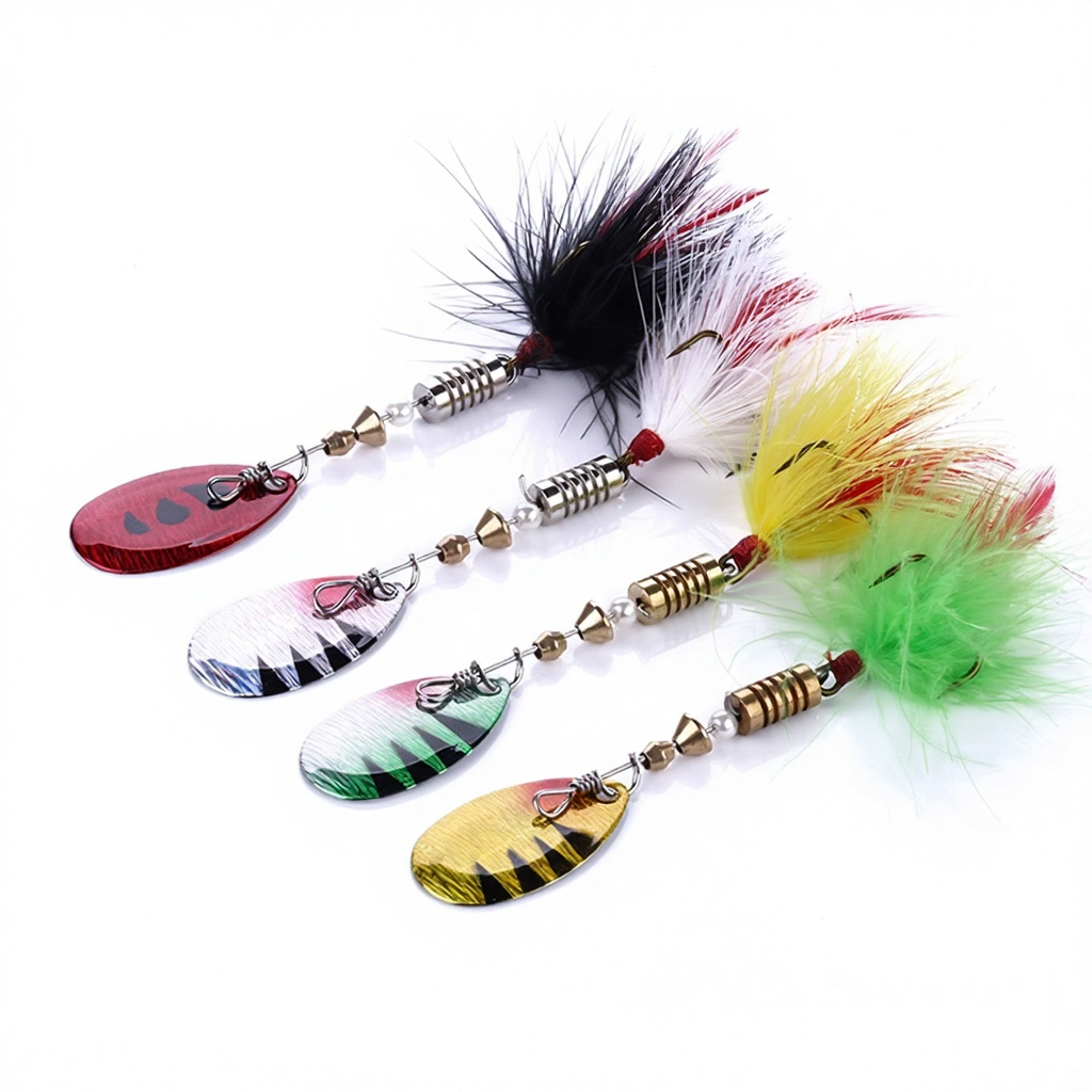 JIA Metal Rotating Sequin Live Bait Fishing Lure with Colorful Feather Hook 7cm 5.5g – Fishing Lure – view 1