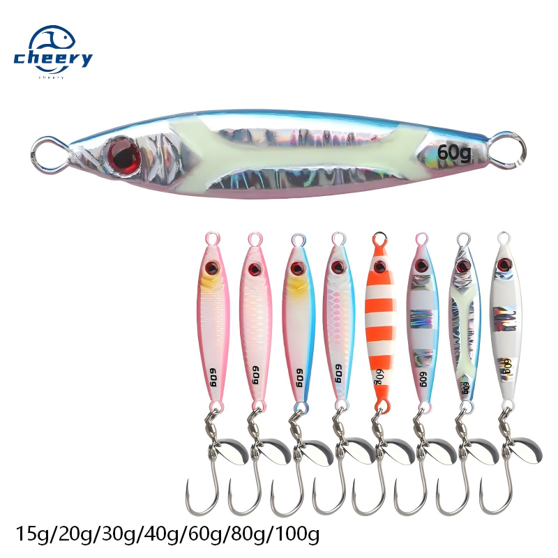 Cheery Little Fat Slow Jigging Stainless Steel Plate Rotating Bearing Sequin UV Single Hook Boat Fishing Lure Swordfish Fishing – Fishing Lure – view 1