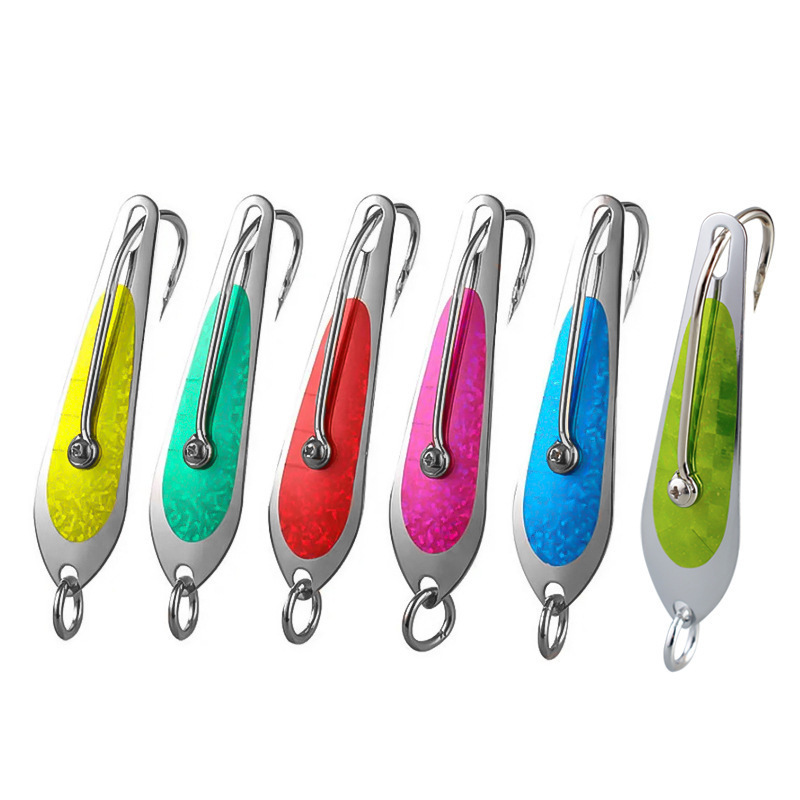 Stainless Steel Sequin 8cm 13g Single Hook Large Plate Boat Deep Sea Fishing Live Bait Printed Big Spoon – Fishing Lure – view 1