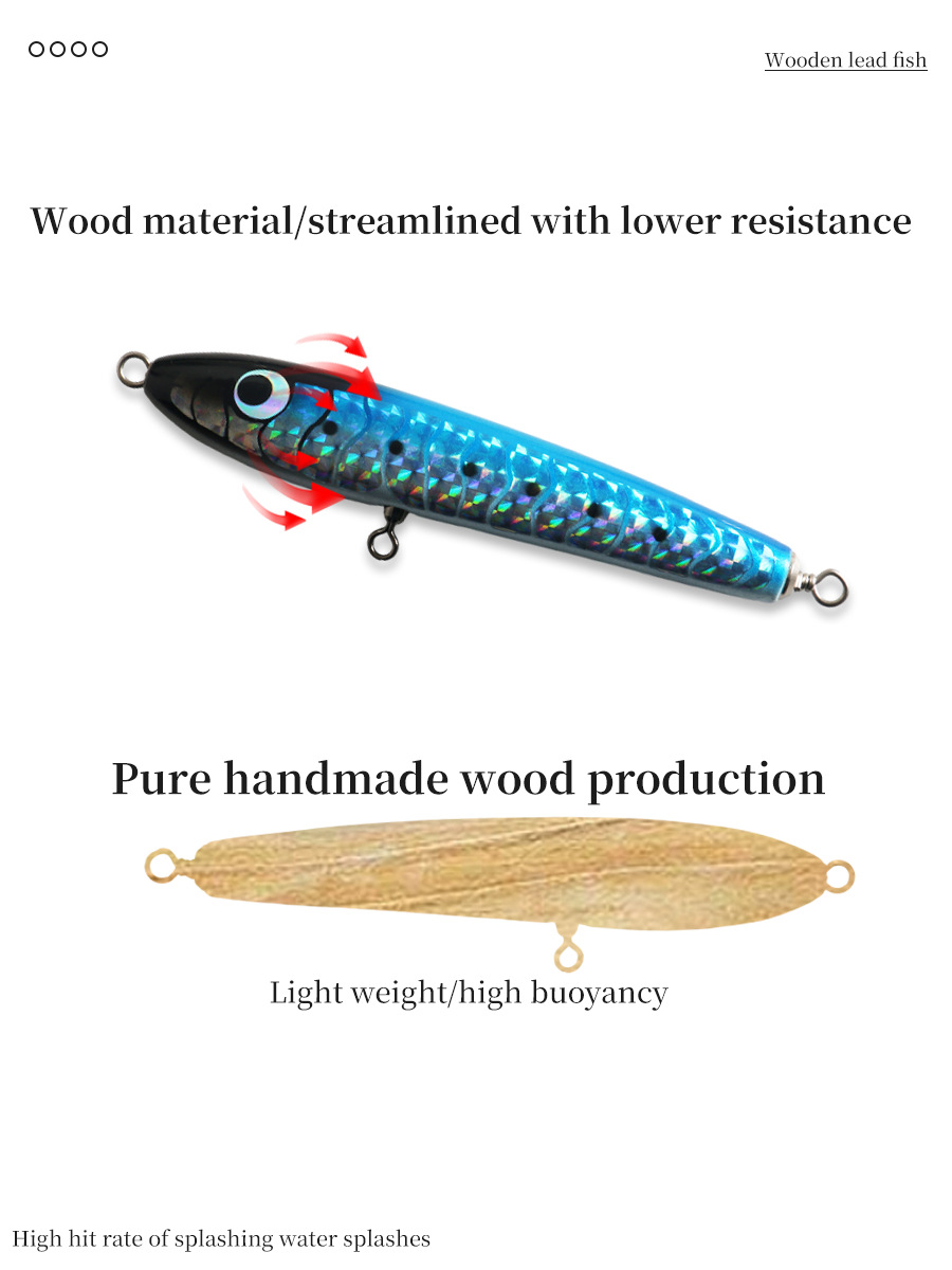 Metal Printed Wooden Floating Pencil Bait 16cm 45g Sea Fishing Deep Sea Golden Gun GT Cattle Port Luya with Hooks – Fishing Lure – view 2