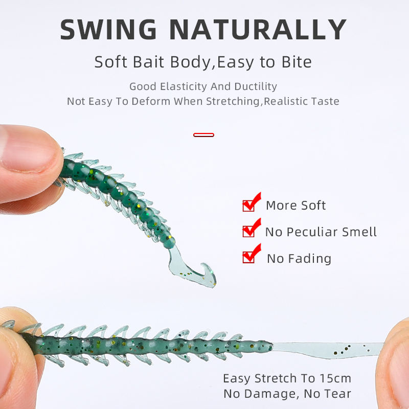 CHEERY Plastic Soft Roll Tail Midwater Bait Worm Lures 6g 110mm Threaded for Trout Bass Saltwater River Float Fishing Hooks – Worms & Grubs – view 2