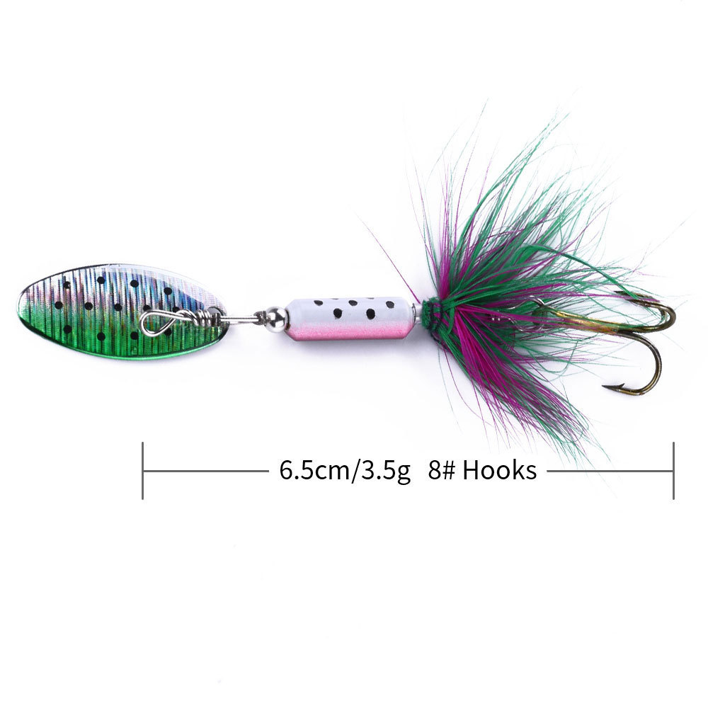 CHEERY Metal Rotating Sequin Live Bait Fishing Lure Colorful Feather Hook for Trout River Sea Fishing Float Fishing 7cm 5.5g – Fishing Lure – view 5