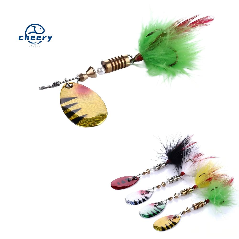 CHEERY Metal Rotating Sequin Live Bait Fishing Lure Colorful Feather Hook for Trout River Sea Fishing Float Fishing 7cm 5.5g – Fishing Lure – view 1