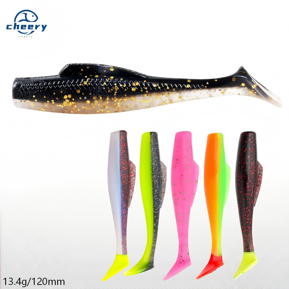 Cheery 12cm 13.4g 5pcs Paddle Tail Material Soft Bait Minnowz Wobblers Swimbait Fishing Lures Soft Lures Bait – Worms & Grubs – view 1