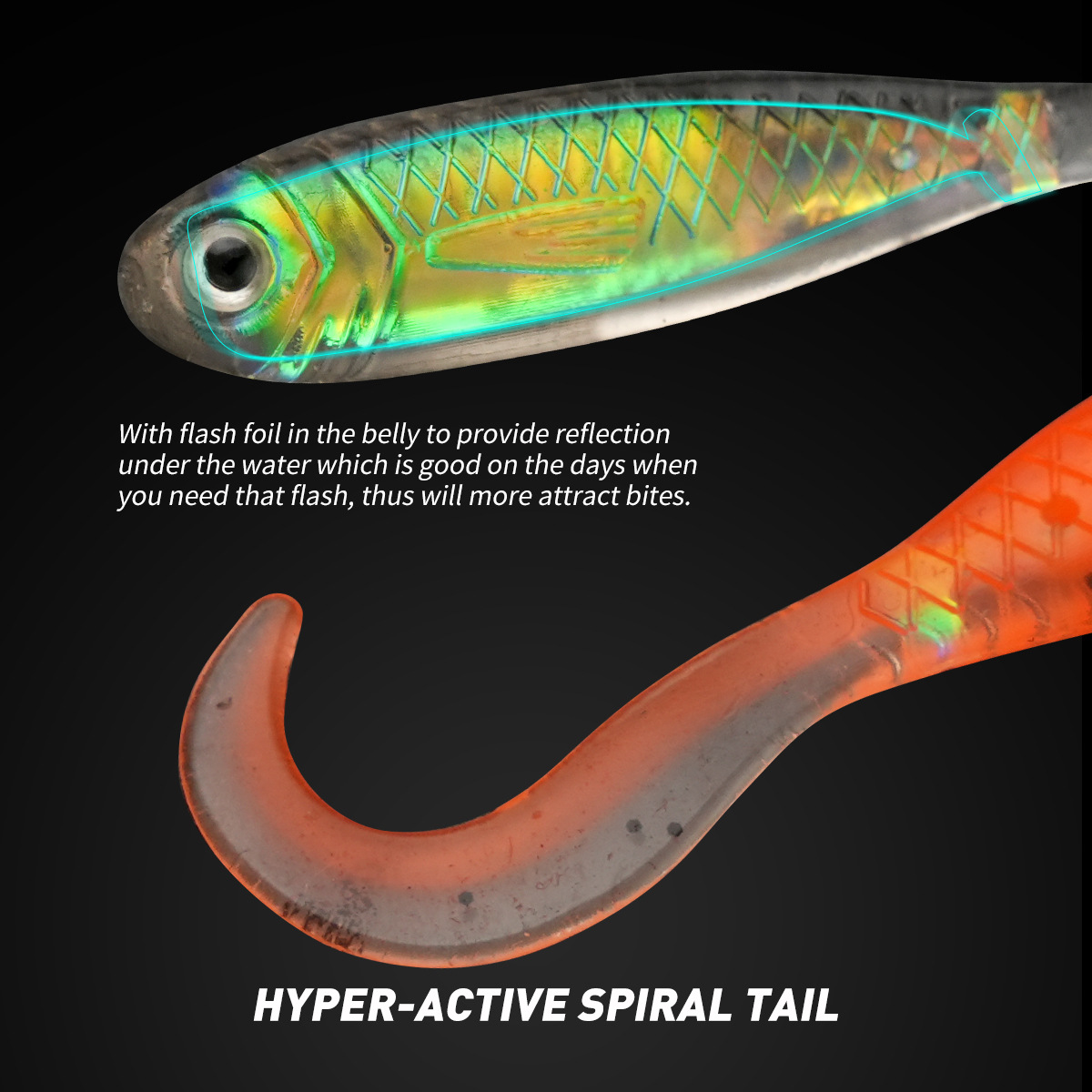 CHEERY 5CM Mini Bait for Fishing Black Pit Bass Mandarin Fish Built-In Reflective Aluminum Foil Simulation Fork Tail Soft Bait – Worms & Grubs – view 3