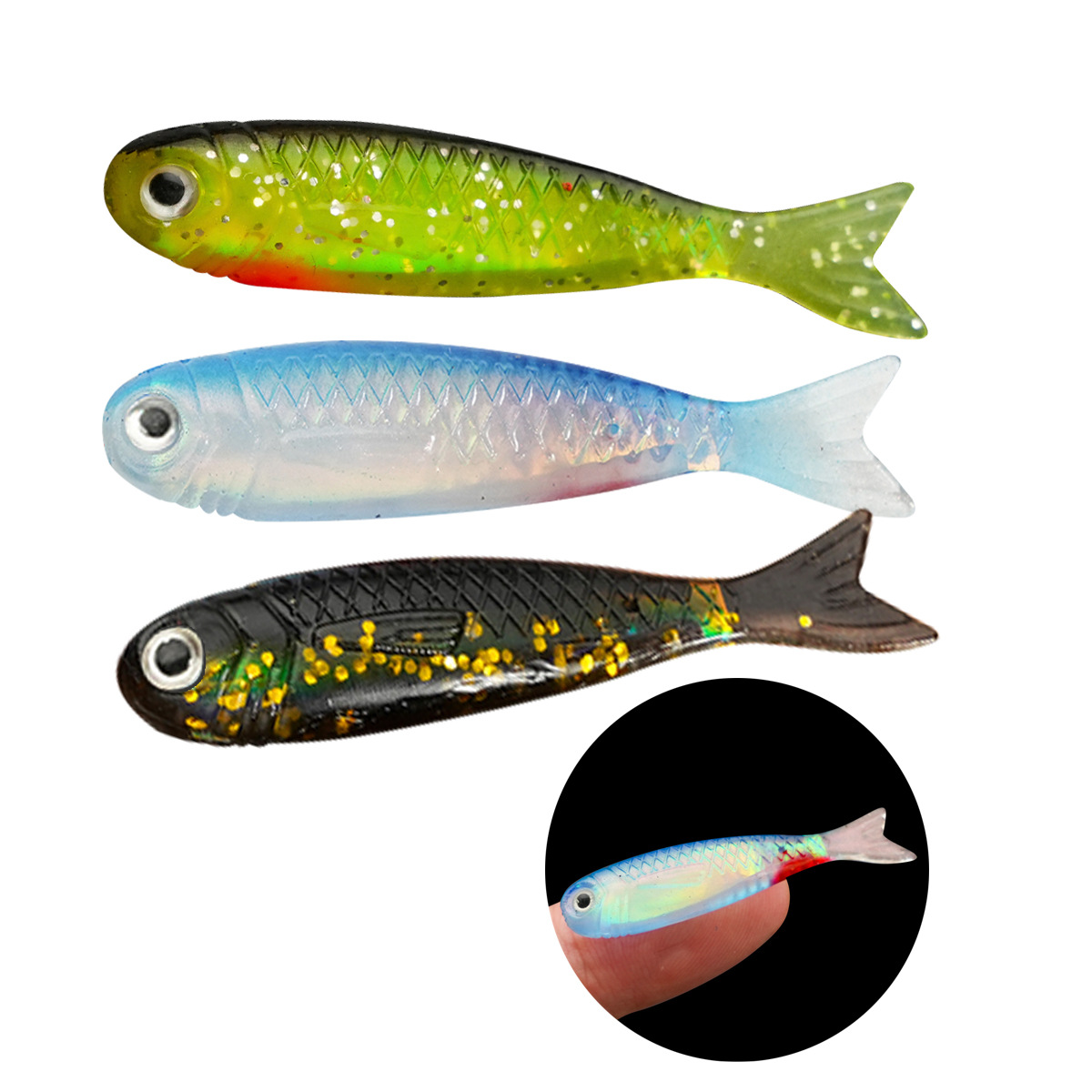 CHEERY 5CM Mini Bait for Fishing Black Pit Bass Mandarin Fish Built-In Reflective Aluminum Foil Simulation Fork Tail Soft Bait – Worms & Grubs – view 5