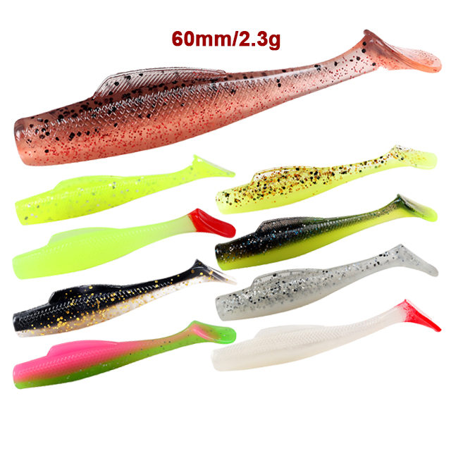 Cheery Paddle 6cm 2.3g 6pcs Soft Lure Paddle Bait T-Tail Soft TPR Shad Bait Fishing Lure – Worms & Grubs – view 3