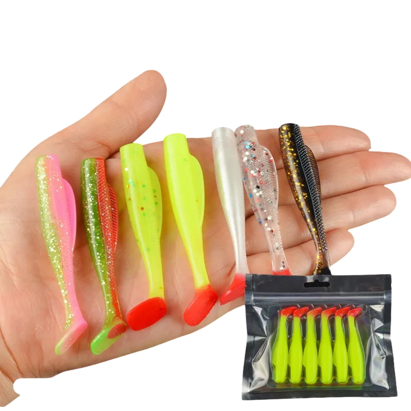 Cheery Paddle 6cm 2.3g 6pcs Soft Lure Paddle Bait T-Tail Soft TPR Shad Bait Fishing Lure – Worms & Grubs – view 2