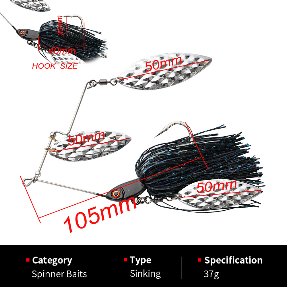 WEI 37g Composite Glitter Spinner Bait with Single Hook Barbed 3D Fish Eyes Lead Jig Head Lifelike Lure for Bass Fishing Lures – Metal Lure – view 2