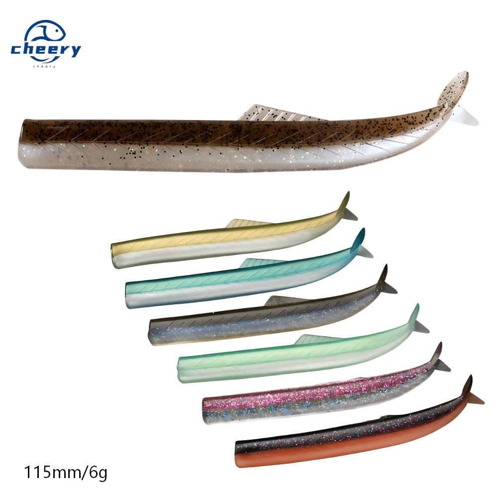 Cheery 115mm/6g Saltwater Fishing Gear Artificial Bait PVC Material Eel Fishing Lure Jig Head Hook Shad Bait Soft Plastic Lure – Worms & Grubs – view 1