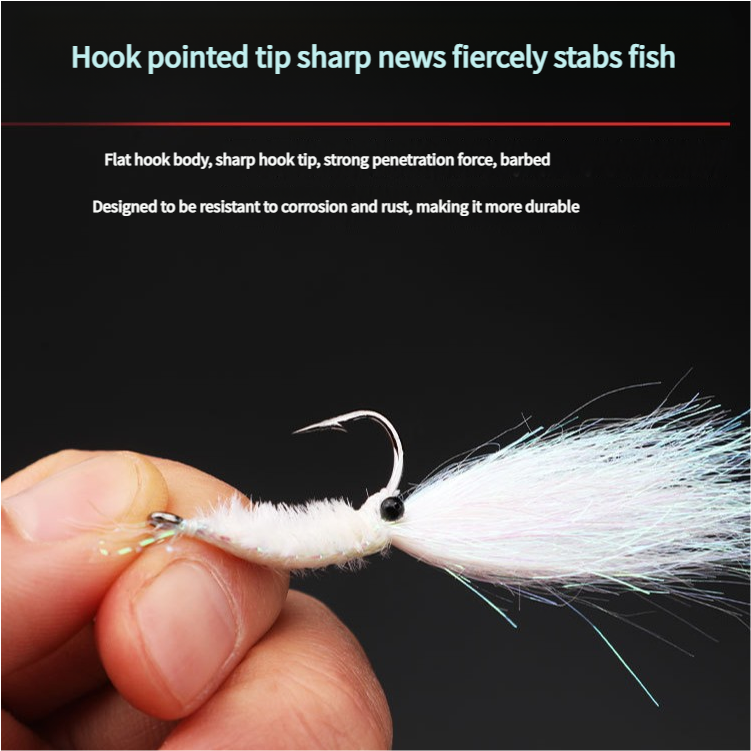 Thick Ice Silk Colorful Flash Feather Ribbon Shrimp Hook Metal Eyes Sharp Corrosion Resistant Artificial Fishing Lure Flies Bait – Metal Lure – view 4