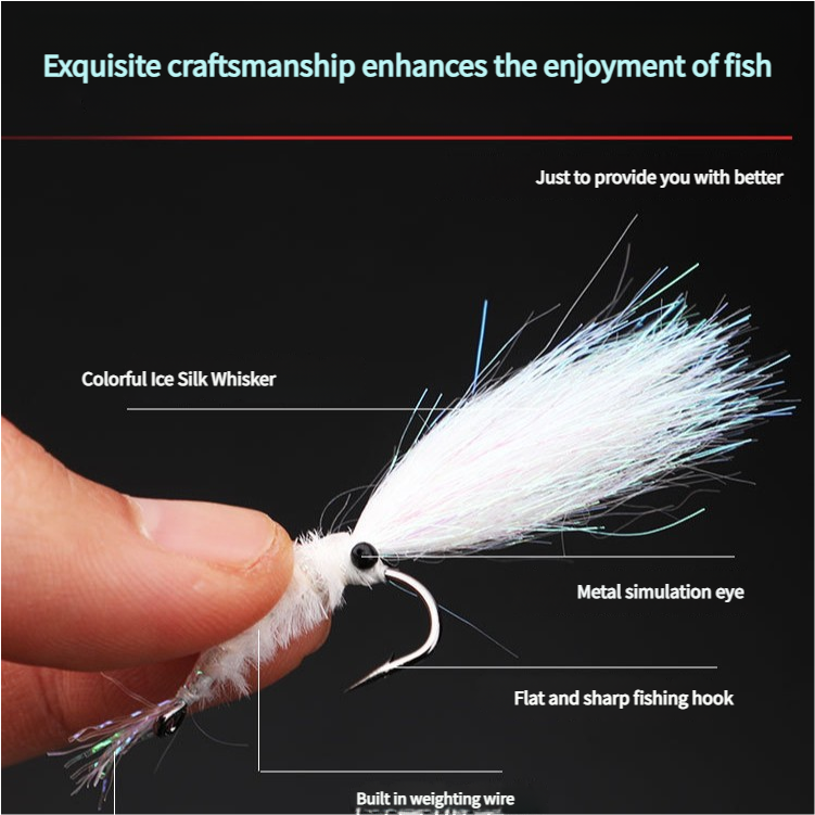 Thick Ice Silk Colorful Flash Feather Ribbon Shrimp Hook Metal Eyes Sharp Corrosion Resistant Artificial Fishing Lure Flies Bait – Metal Lure – view 5
