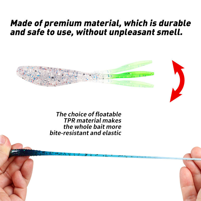 CHEERY 8cm 6pcs TPR Floating Soft Bait Plastic Carp Worm Fish Bait Root for Lead Head Hook River Fishing Fork Tail Soft Bait – Worms & Grubs – view 3
