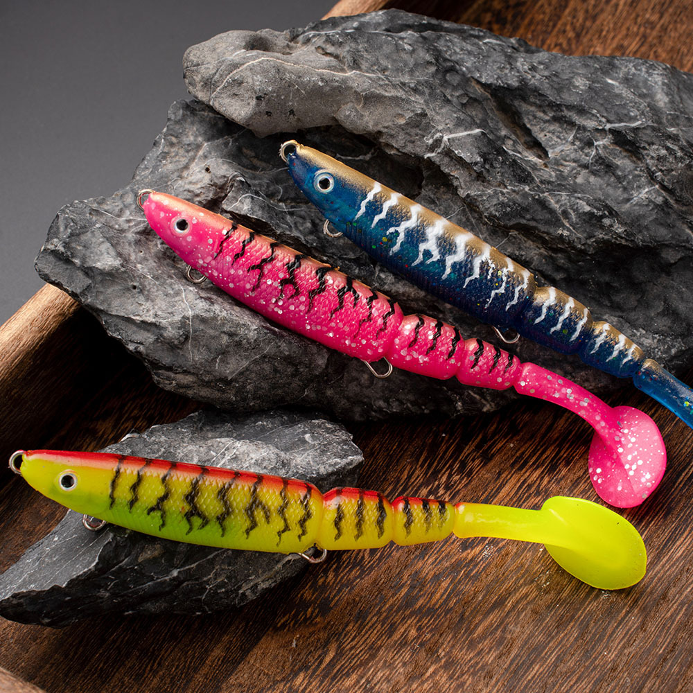 Cheery AGS628/1 130mm 34.6g 6-Color 3D PVC T-Tail Swimming Rattle Ball Soft Bait with Hooks for Freshwater/Saltwater Fishing – Worms & Grubs – view 5