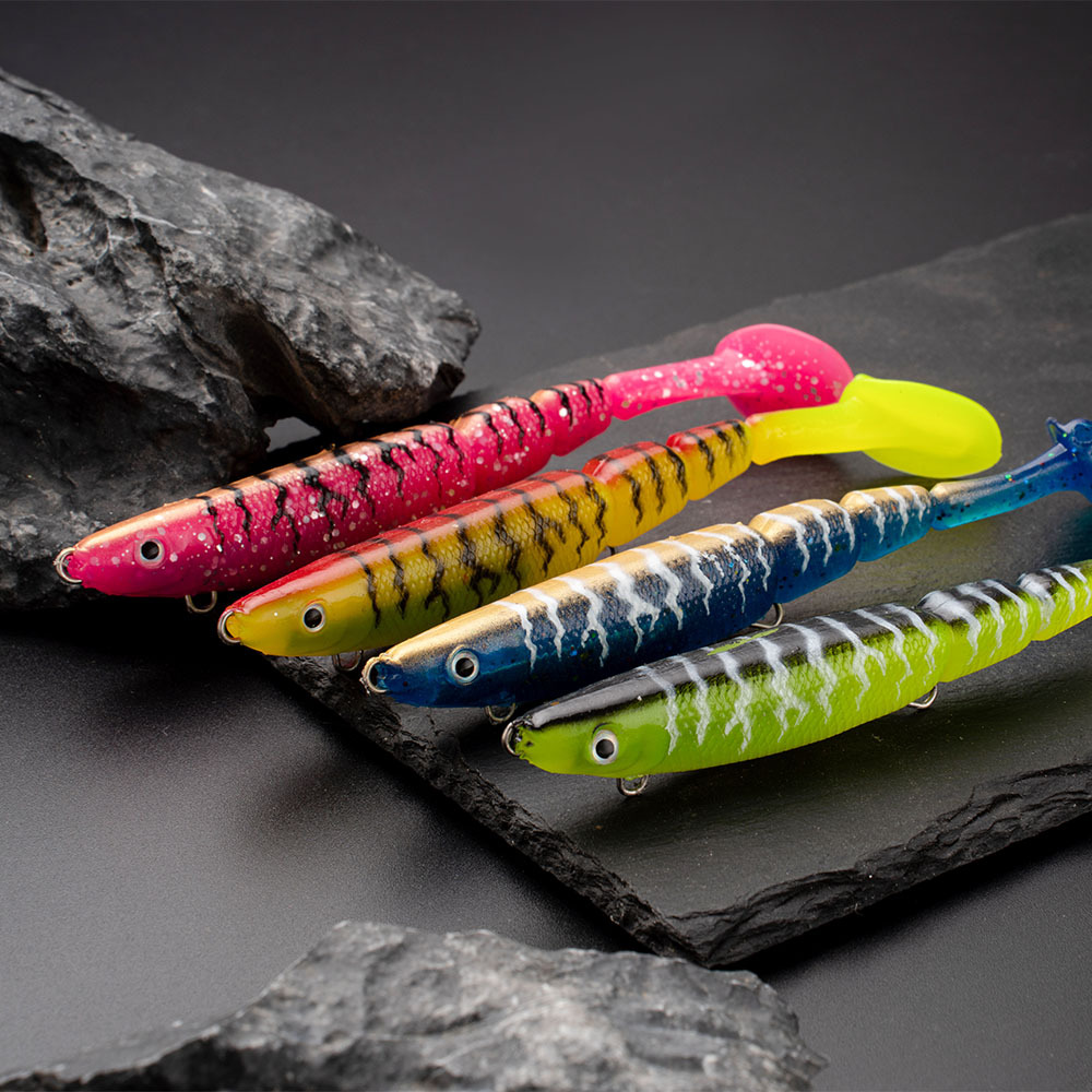Cheery AGS628/1 130mm 34.6g 6-Color 3D PVC T-Tail Swimming Rattle Ball Soft Bait with Hooks for Freshwater/Saltwater Fishing – Worms & Grubs – view 4