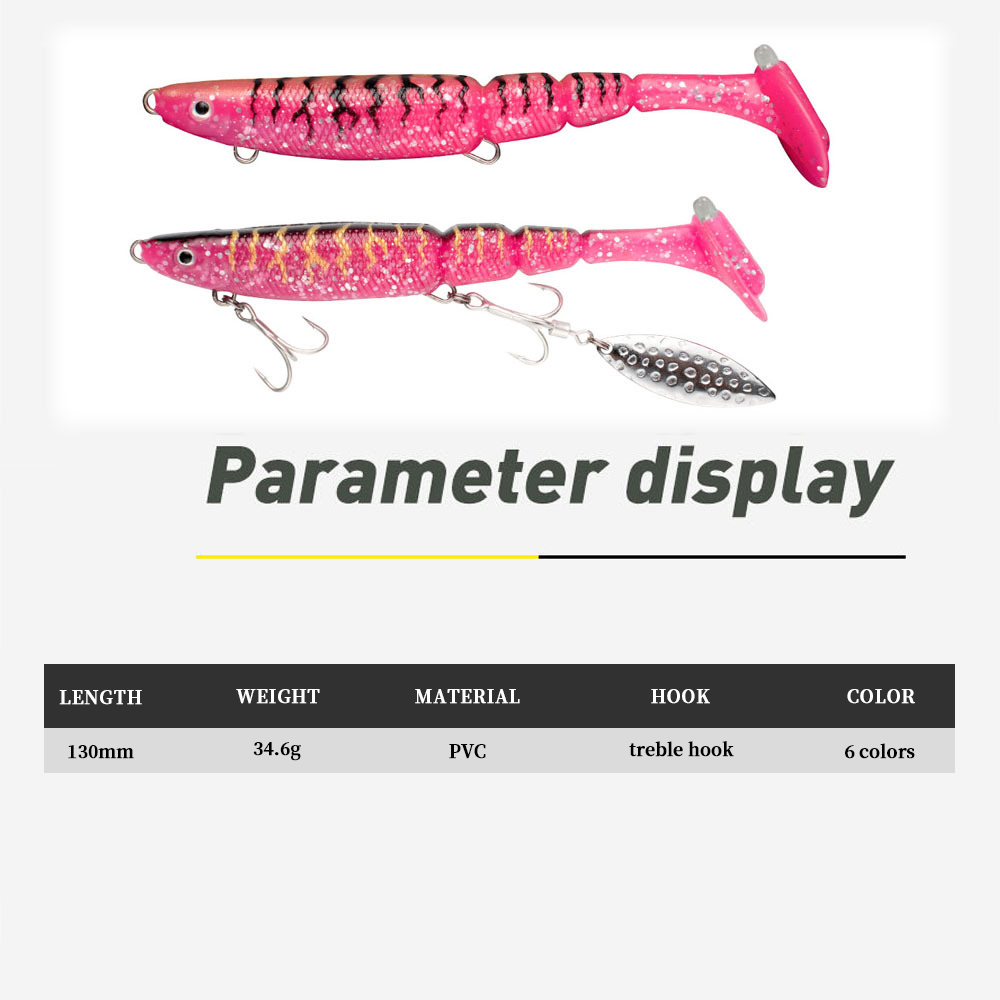 Cheery AGS628/1 130mm 34.6g 6-Color 3D PVC T-Tail Swimming Rattle Ball Soft Bait with Hooks for Freshwater/Saltwater Fishing – Worms & Grubs – view 3