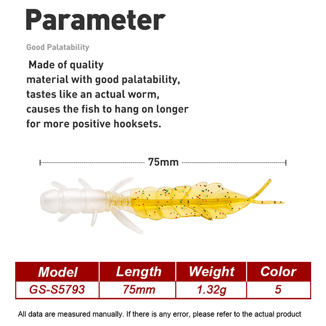 75mm/1.32g Mini Straight Tail Carp Lake Bait Lure Root Fishing Soft Bait Front Back Color Attractive Salmon Sea Bass Zander – Worms & Grubs – view 2