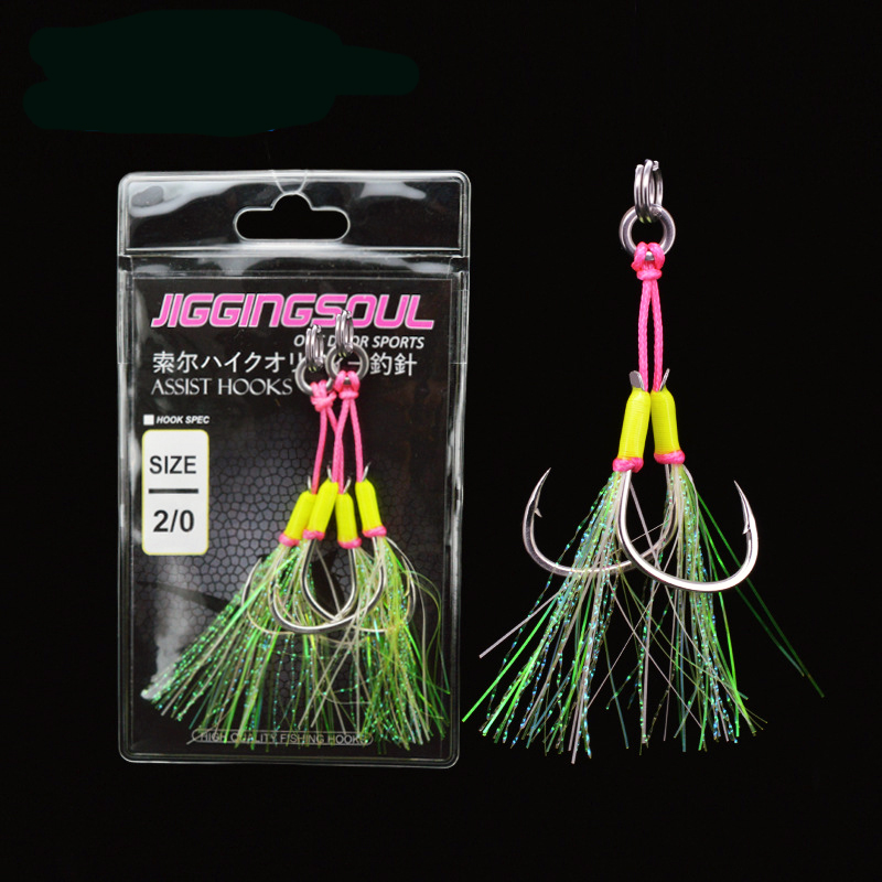 New Arrival Luminous Saltwater Steel Wire Fishing Jig Double Assist Hook with Solid Ring 2pcs/bag – Fishhook – view 2