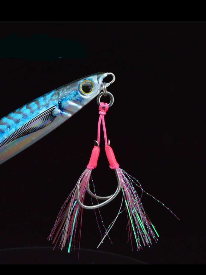 New Arrival Luminous Saltwater Steel Wire Fishing Jig Double Assist Hook with Solid Ring 2pcs/bag – Fishhook – view 4
