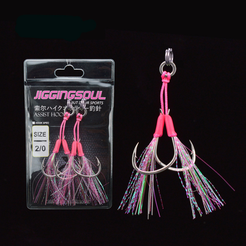 New Arrival Luminous Saltwater Steel Wire Fishing Jig Double Assist Hook with Solid Ring 2pcs/bag – Fishhook – view 3