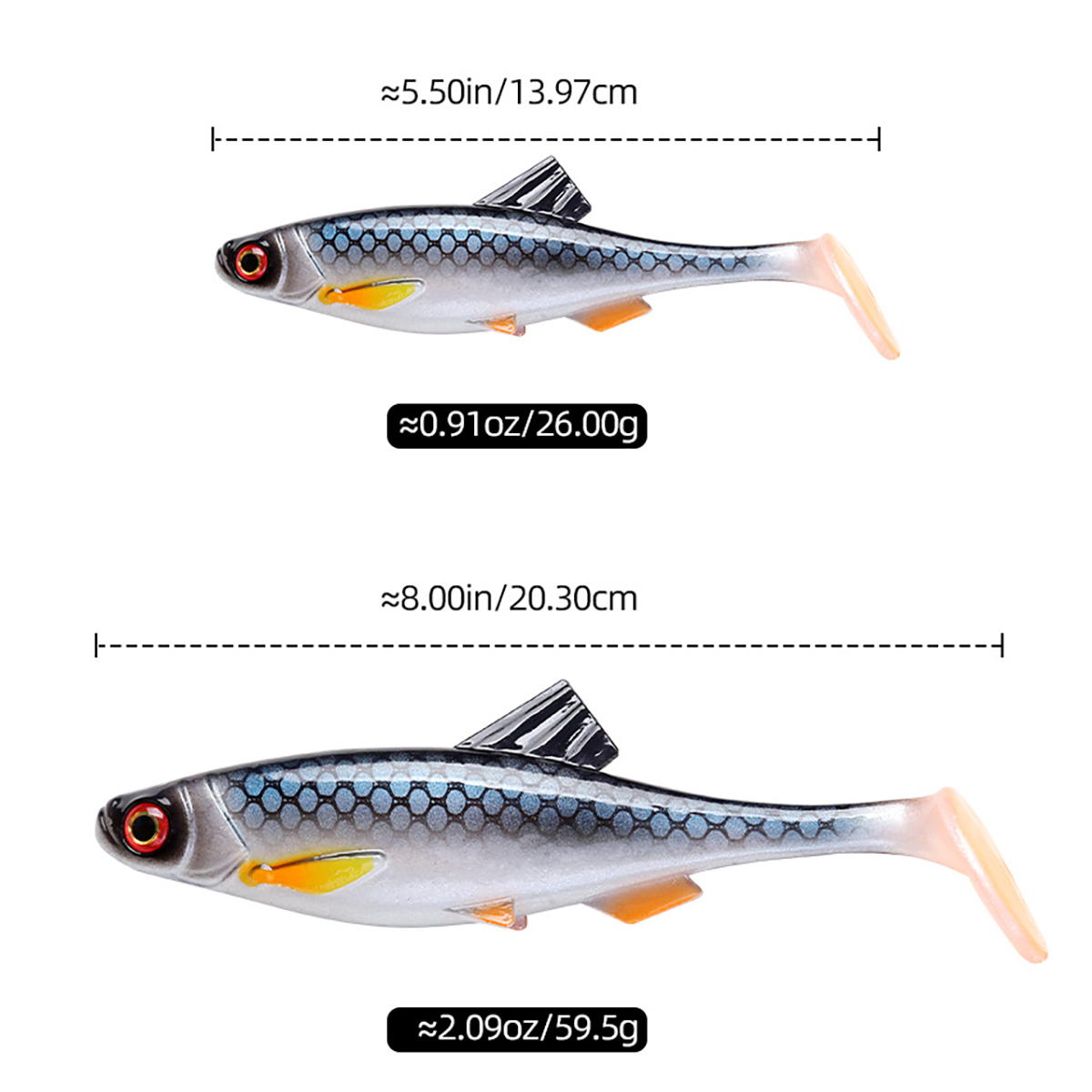 New 5.5in 8in 3D Swing Roach Swimbait Soft Lure for Pike and Bass Fishing Artificial Shad for Ocean Boat Fishing – Worms & Grubs – view 3