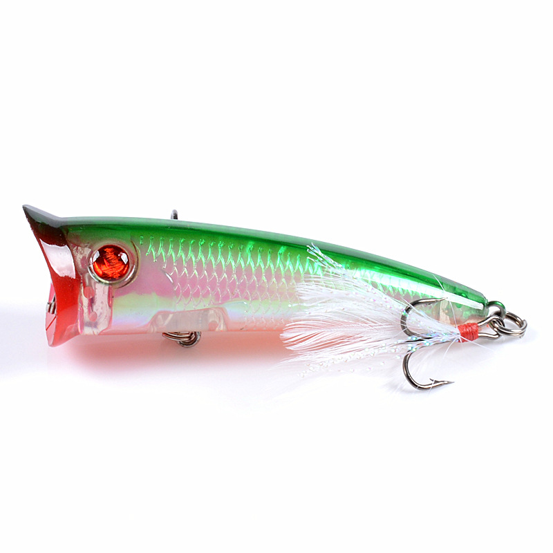 7.8cm 10.5g Fishing Hard Lure 7 Colors ABS Plastic Popper Lures Bionic Artificial Laser Baits Feather Hook Floating Bait – Popper – view 5