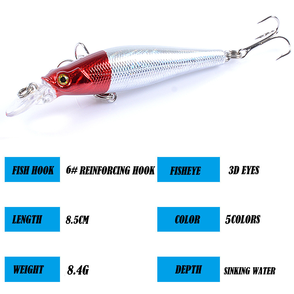 TCE 8.5cm 8.4g Minnow Lure Long Casting Fishing Bait 5 Colors 3D Eyes Bionic Hard Lure with Hooks for Perch Saltwater Fishing – Minnow – view 2