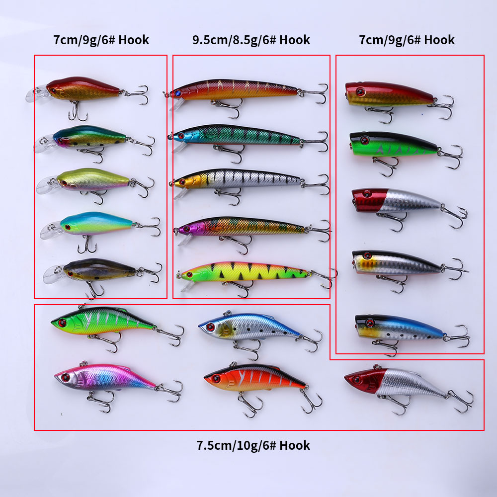 20pcs/bag Wholesale Hard Plastic Crankbait Minnow Popper Vibe VIB Fishing Lures Kit Artificial Swimbait Lure Combo – Minnow – view 3